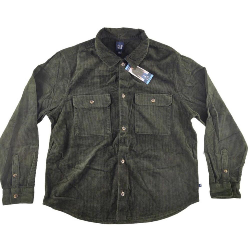 NEW GAP Men's Green Coruroy Long Sleeve Button Up Shirt Size Large NWT
